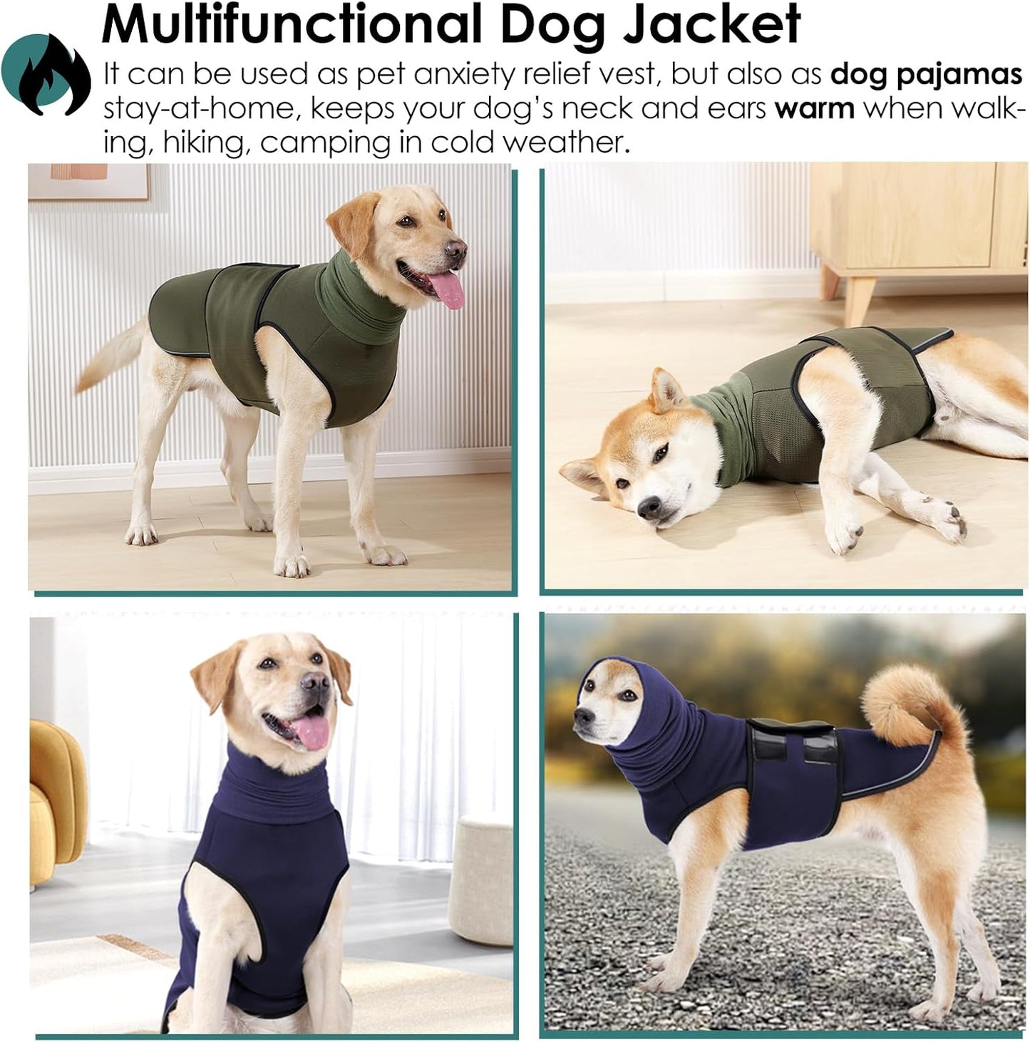 Dog Anxiety Vest, Dog Anxiety Calming Hoodie, Pet Thunder Jacket Calming Shirt for Fireworks, Thunder, Travel, Separation, Noise Block & Ear Protection Recovery
