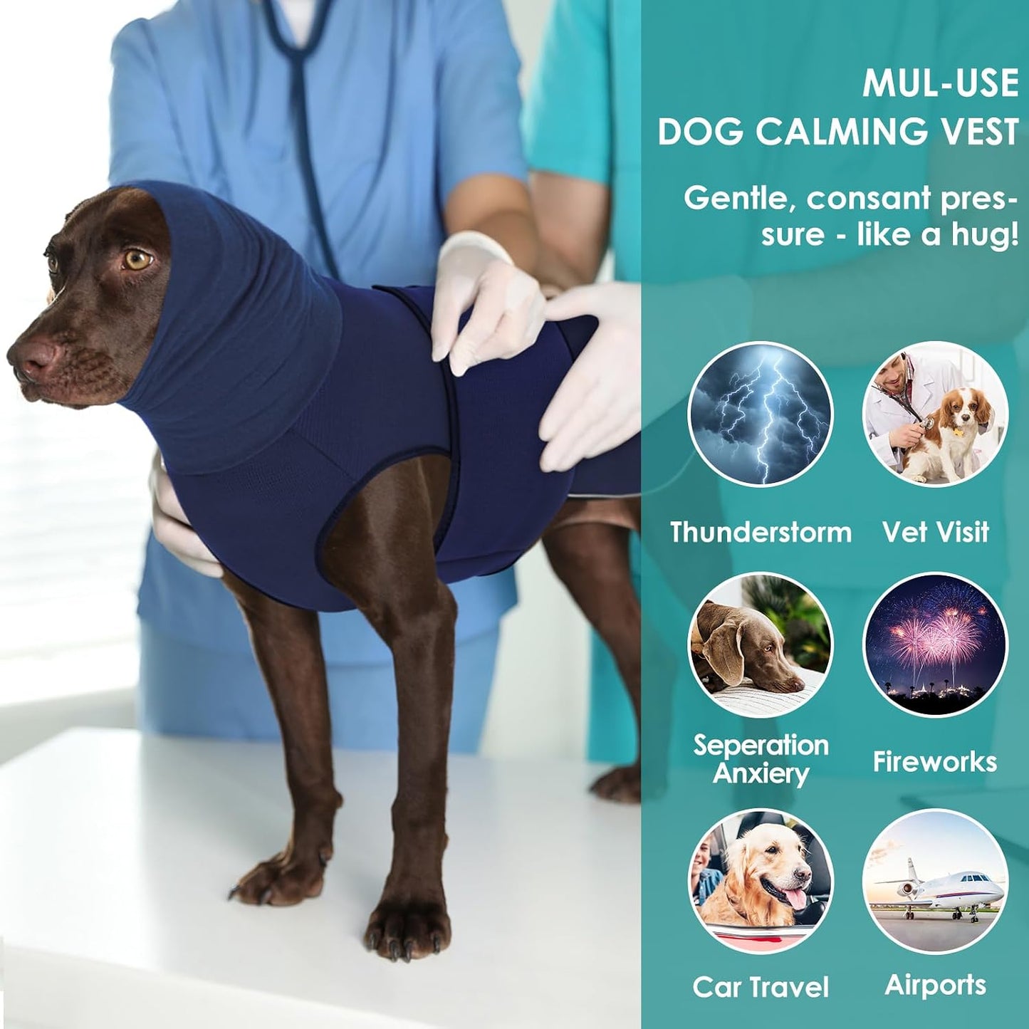 Dog Anxiety Vest, Dog Anxiety Calming Hoodie, Pet Thunder Jacket Calming Shirt for Fireworks, Thunder, Travel, Separation, Noise Block & Ear Protection Recovery