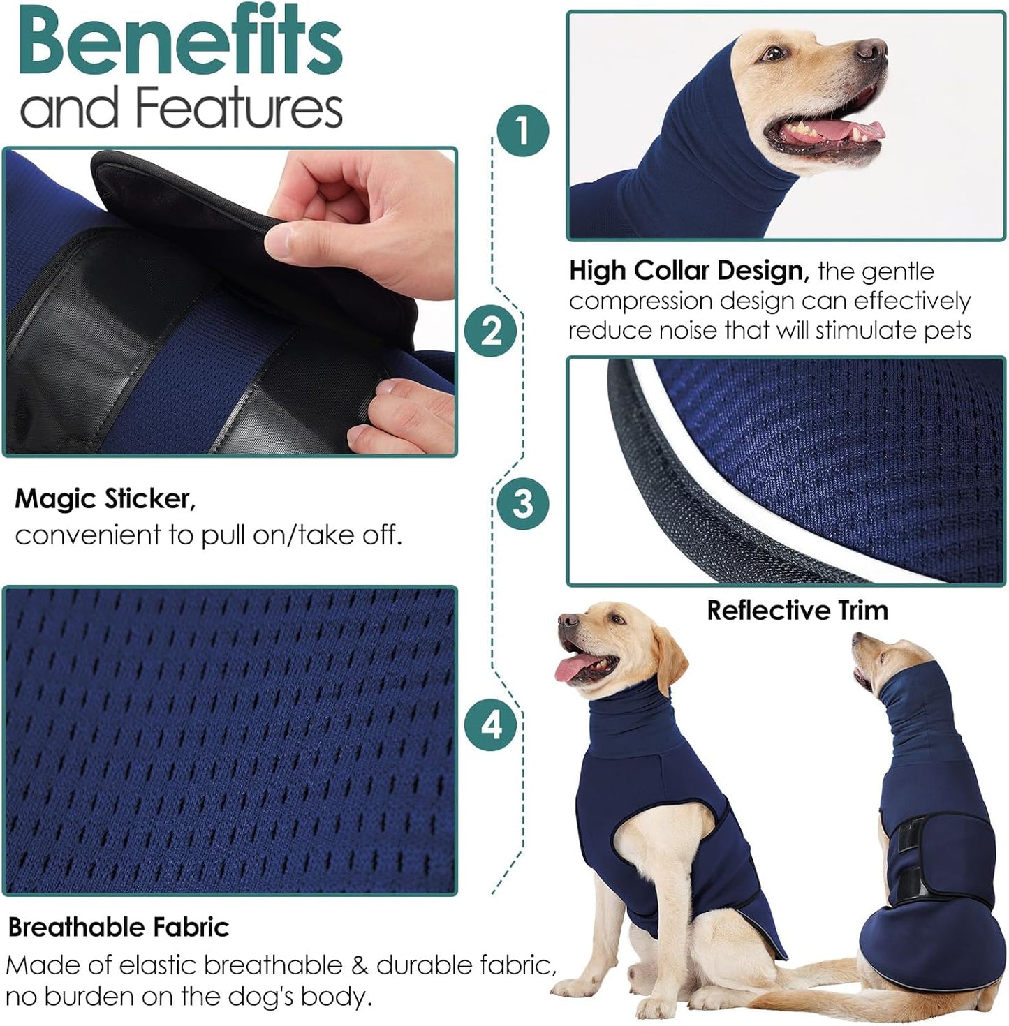 Dog Anxiety Vest, Dog Anxiety Calming Hoodie, Pet Thunder Jacket Calming Shirt for Fireworks, Thunder, Travel, Separation, Noise Block & Ear Protection Recovery