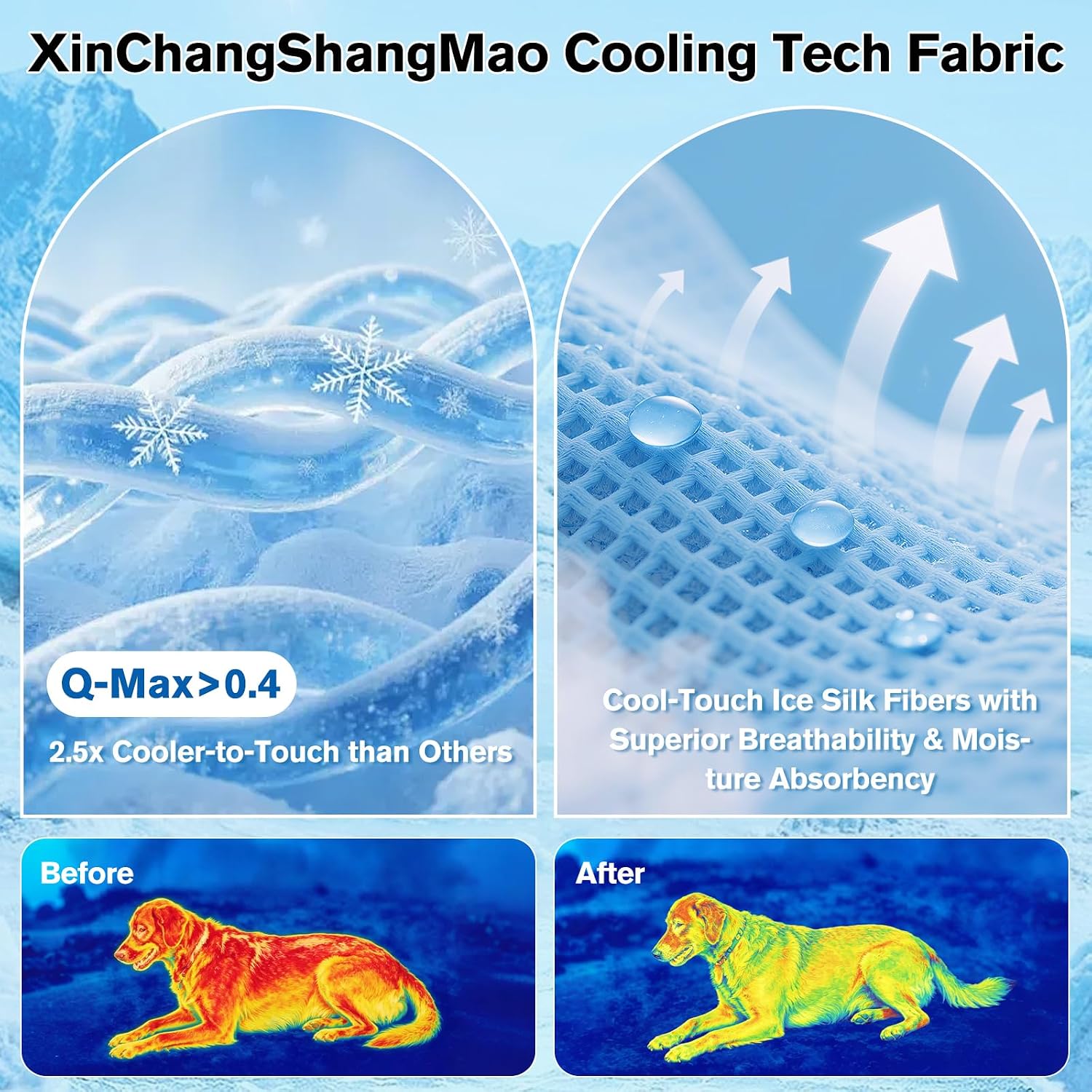 Dog Cooling Mat, Q-Max>0.4 Pet Dog Self Cool Pad, Ice Silk Washable Summer Cooled Mat for Dogs Cats, Kennels, Crates and Beds