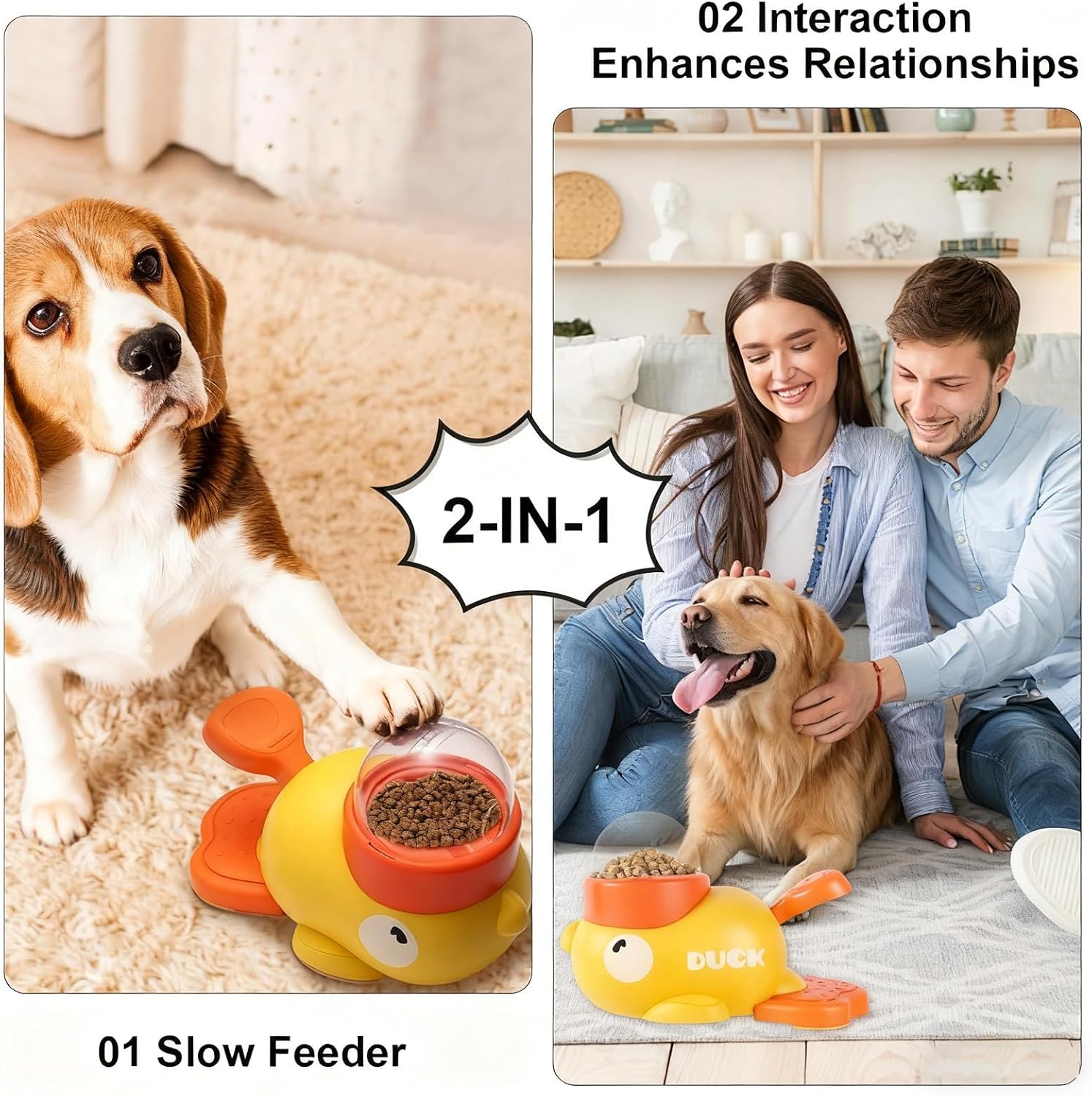 2-In-1 Dog Interactive Treat Dispenser Toy - Durable Food Puzzle Slow Feeder, Duck Shape Enrichment Toys with Button, Mentally Stimulating Toys for Dogs/Cats/Pets