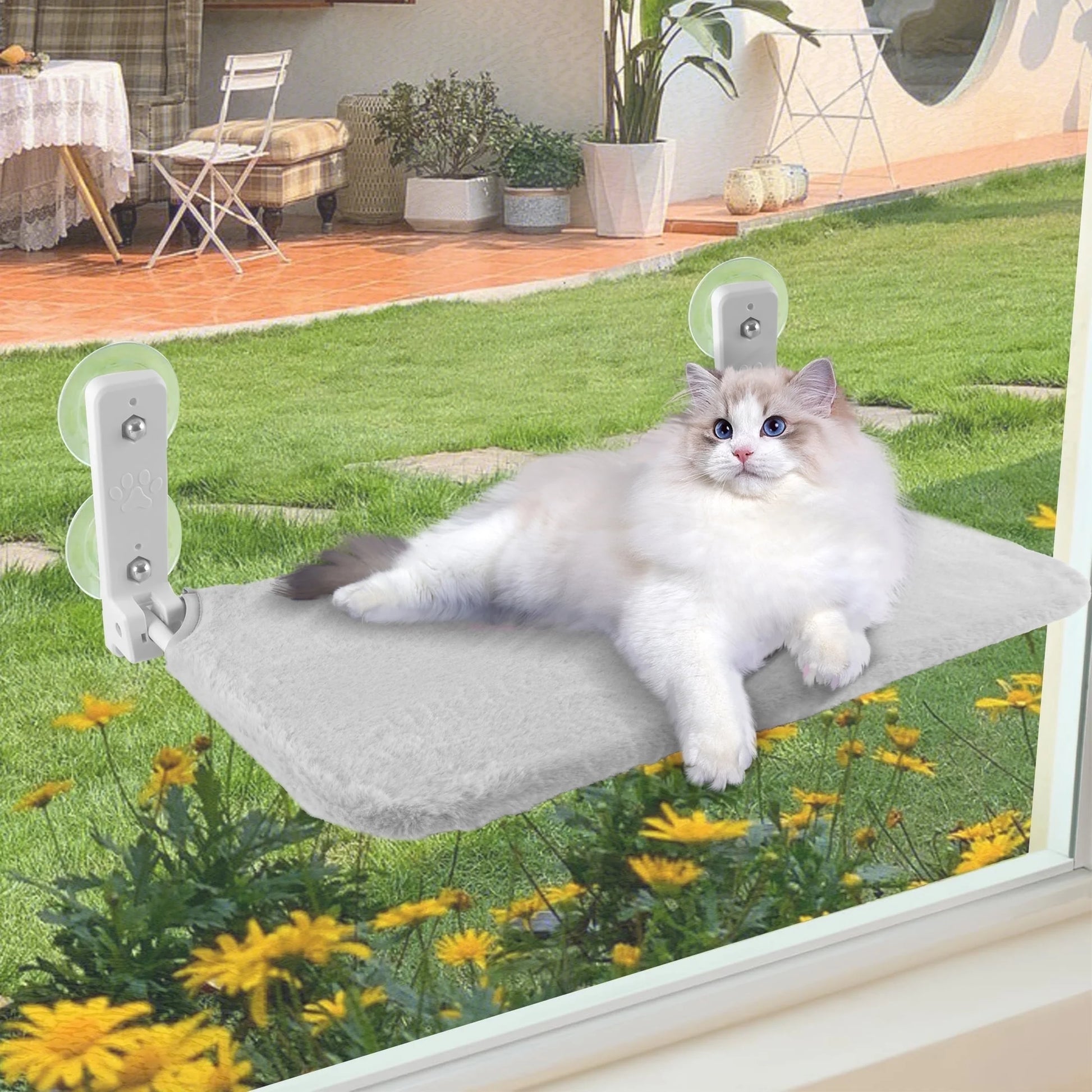 Cat Window Perch, Foldable Cat Window Bed Holds 33 Lbs Indoor with 4 Suction Cups, Reversible Fabric Washable Cover, Grey