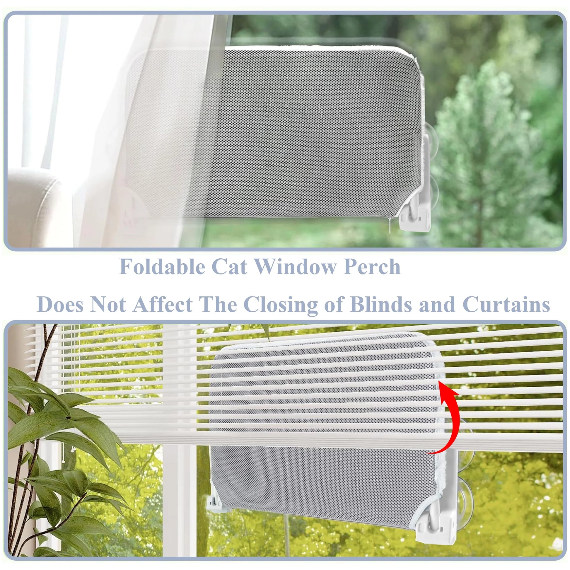 Cat Window Perch, Foldable Cat Window Bed Holds 33 Lbs Indoor with 4 Suction Cups, Reversible Fabric Washable Cover, Grey